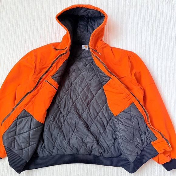 Carharrt J140 Duck Canvas Hooded Blaze Orange Active Jacket | Size 2XL - Picture 2 of 9